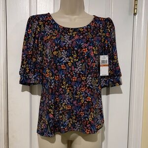 NWT CeCe 3/4 Sleeve Multicolor Floral Knit Top